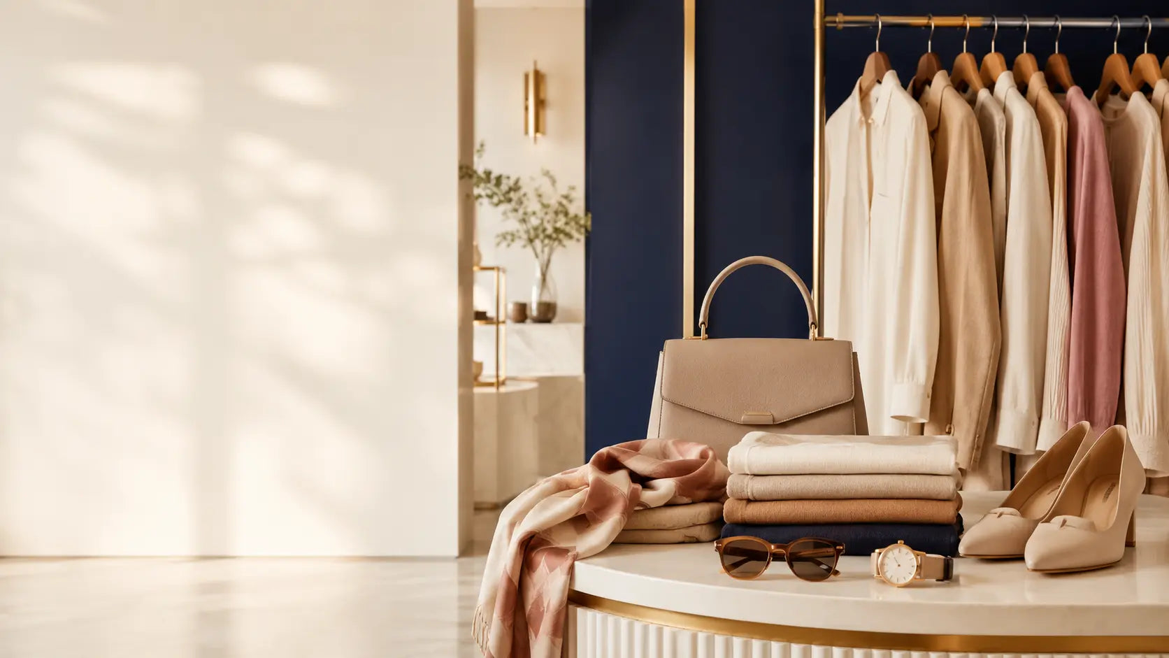 Elegant fashion accessories and neutral wardrobe essentials